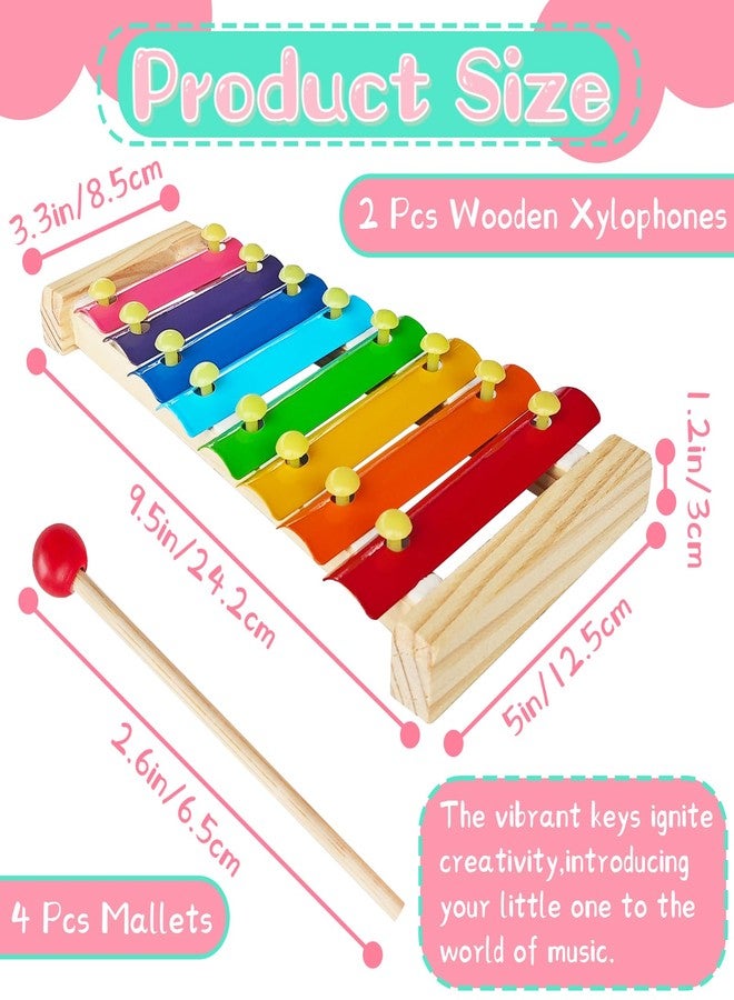 Xeehwb 2 Pcs Wooden Xylophone for Kids,Xylophone Educational Musical Toy with 2 Child Mallets 8 Diatonic Keys,Xylophone Wooden Instruments Toys for Toddlers - Image 2